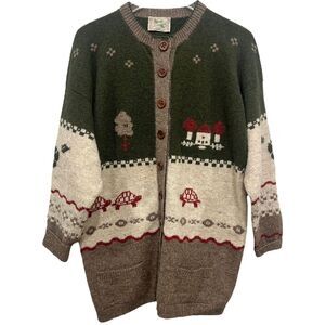 Vtg Annie Laurie Cardigan Sweater Shetland 100% Pure Wool Scotland 1980s Cottage